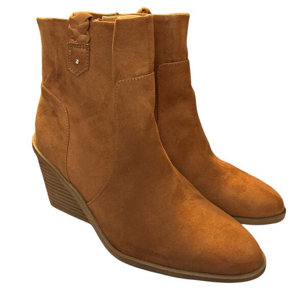 New Dr. Scholl's Mirage Heeled Boots Women's Size 8 M Chipmunk Brown Fabric Zip